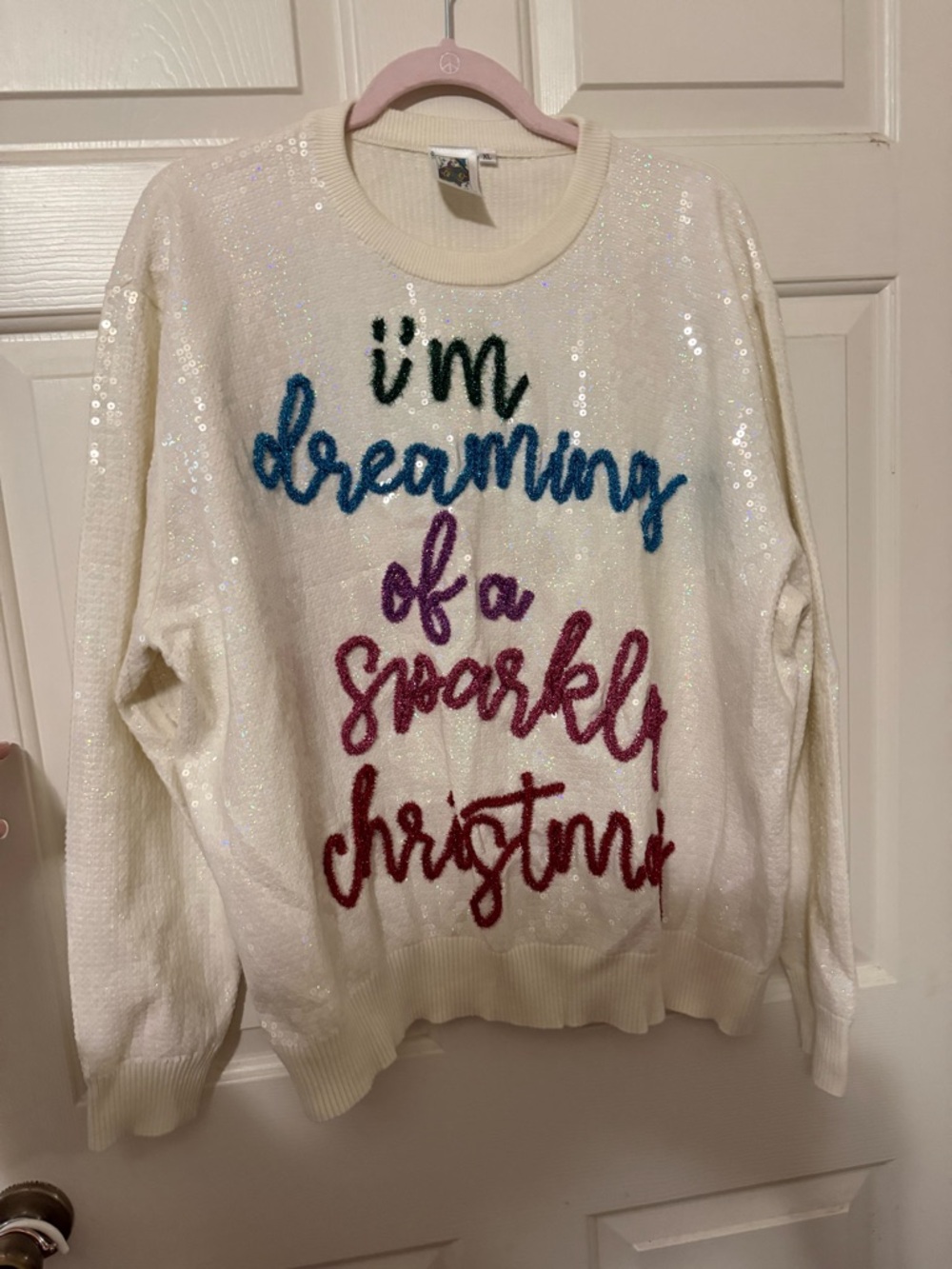 Queen of Sparkles Cream Sequin "I'm Dreaming of a Sparkly Christmas" XL